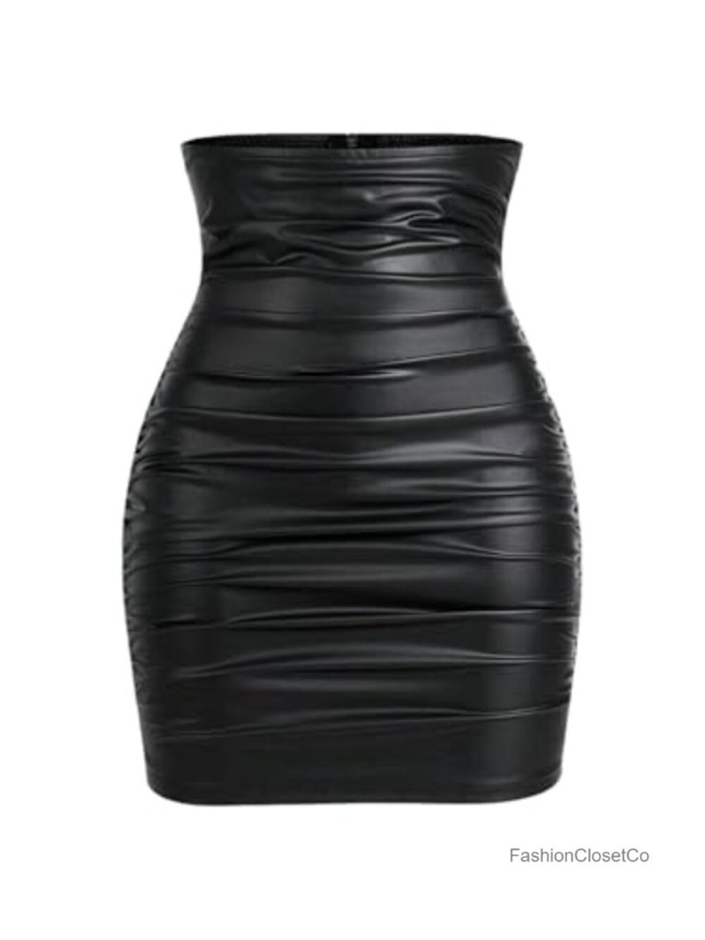 High Waisted Ruched Faux Leather Bodycon Mini Skirt Tummy Control